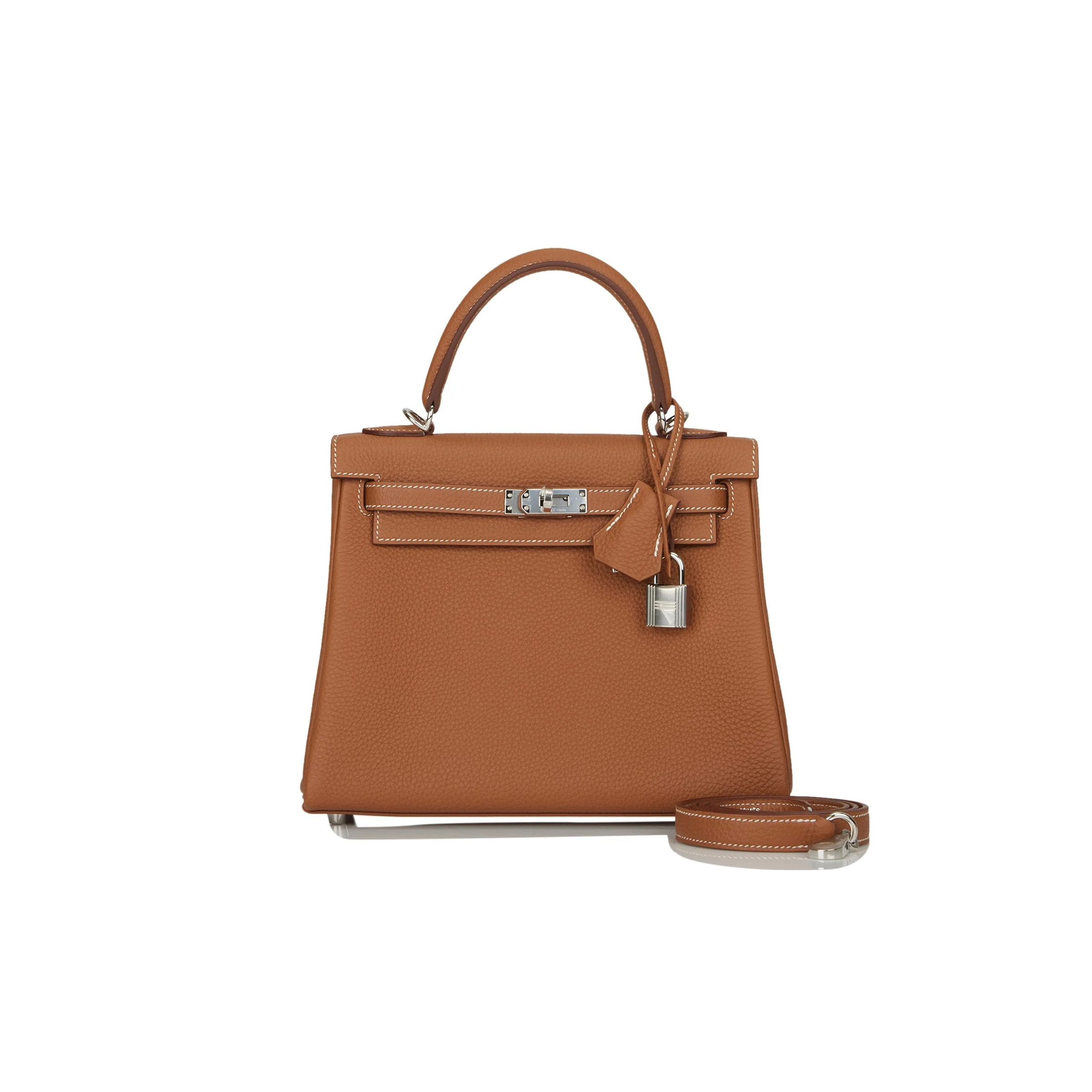 HERMÈS KELLY RETOURNE 25 GOLD TOGO PALLADIUM HARDWARE (25*17*7cm)